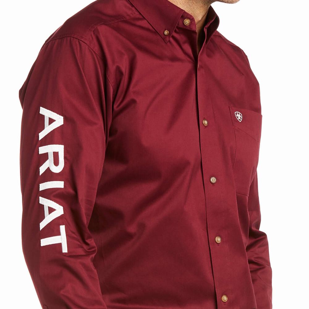 Ariat Team Logo Twill Fitted Skjorta Herr Vinröda Vita | 971-OFZBDJ