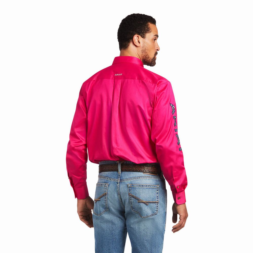 Ariat Team Logo Twill Klassiska Fit Skjorta Herr Rosa | 457-HLPSMC