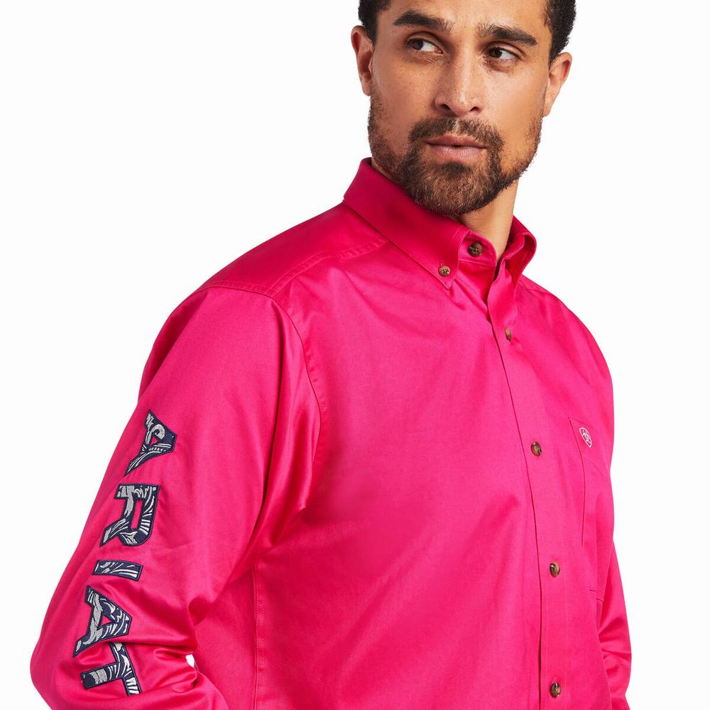 Ariat Team Logo Twill Klassiska Fit Skjorta Herr Rosa | 457-HLPSMC