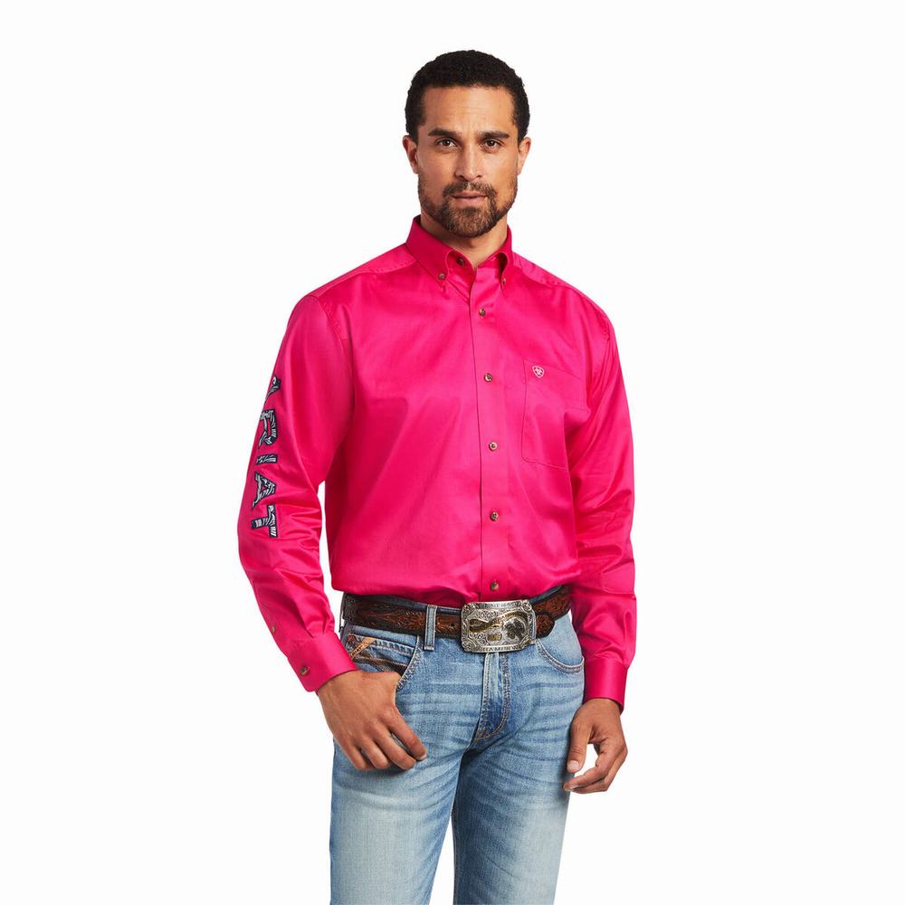 Ariat Team Logo Twill Klassiska Fit Skjorta Herr Rosa | 457-HLPSMC