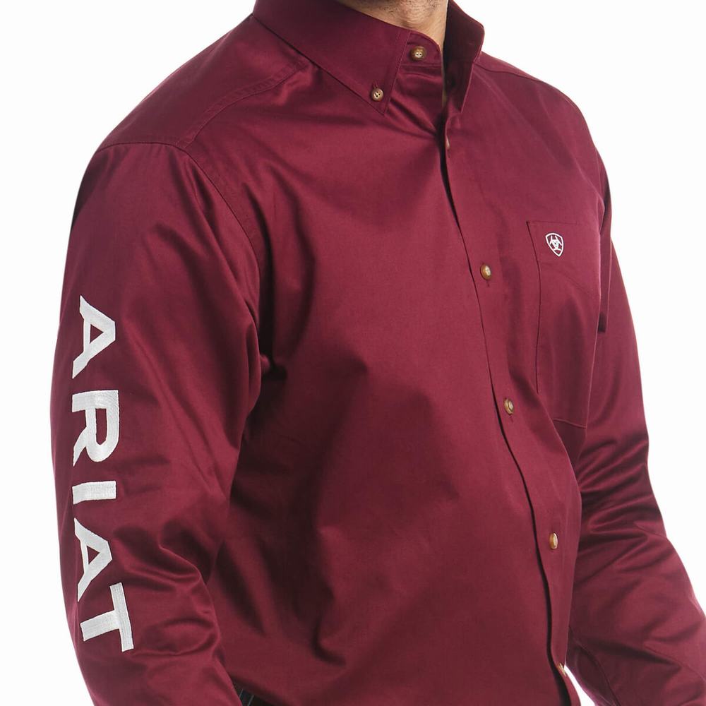 Ariat Team Logo Twill Klassiska Fit Skjorta Herr Vinröda | 872-DOTSYZ