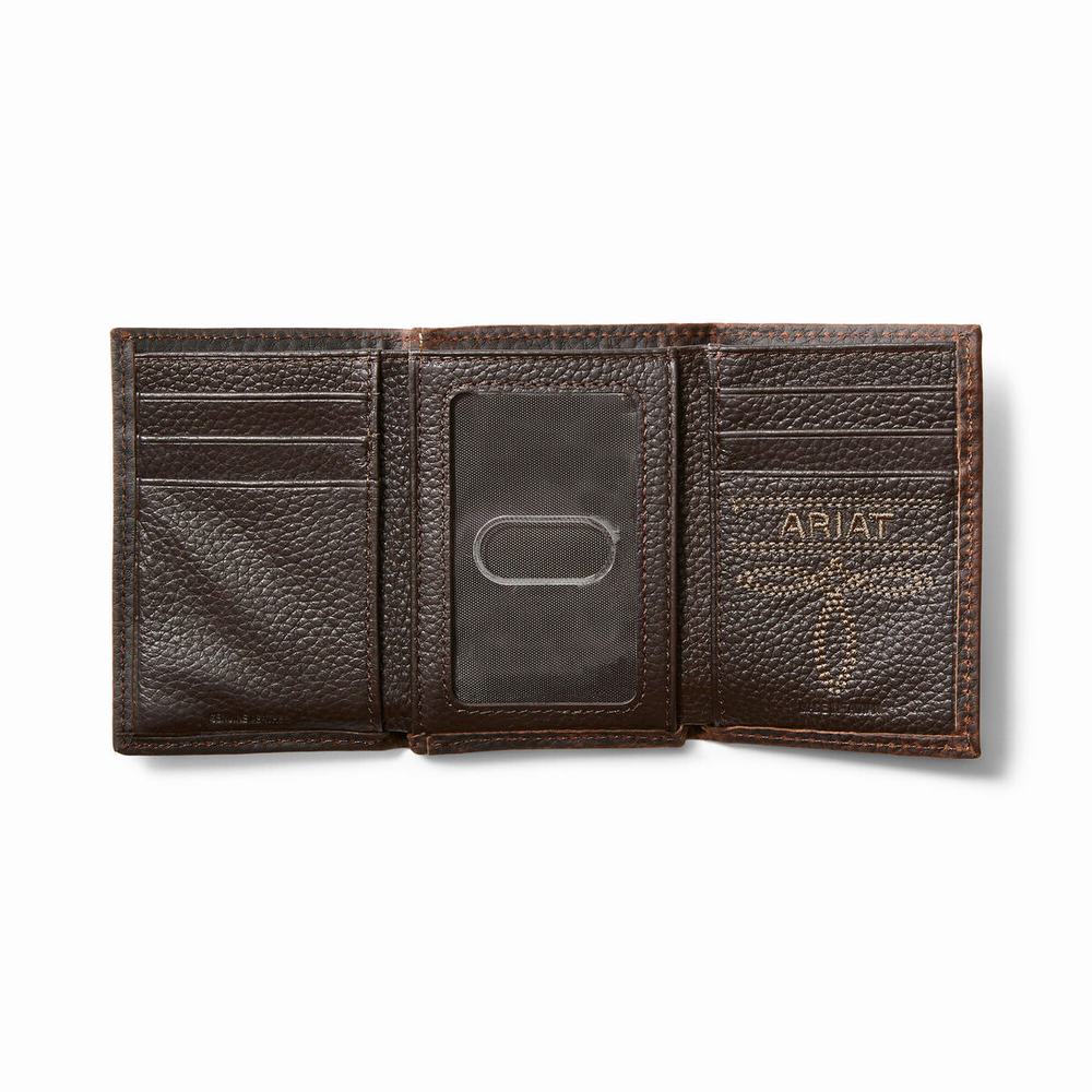 Ariat Trifold Stacked Logo Plånbok Herr Bruna | 930-HEUTSX