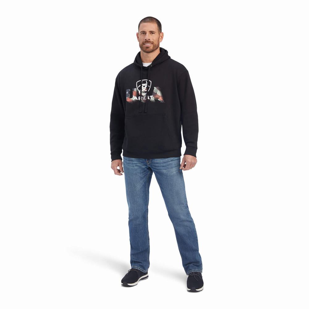 Ariat USA Proud Hoodie Herr Svarta | 605-HTJZRO