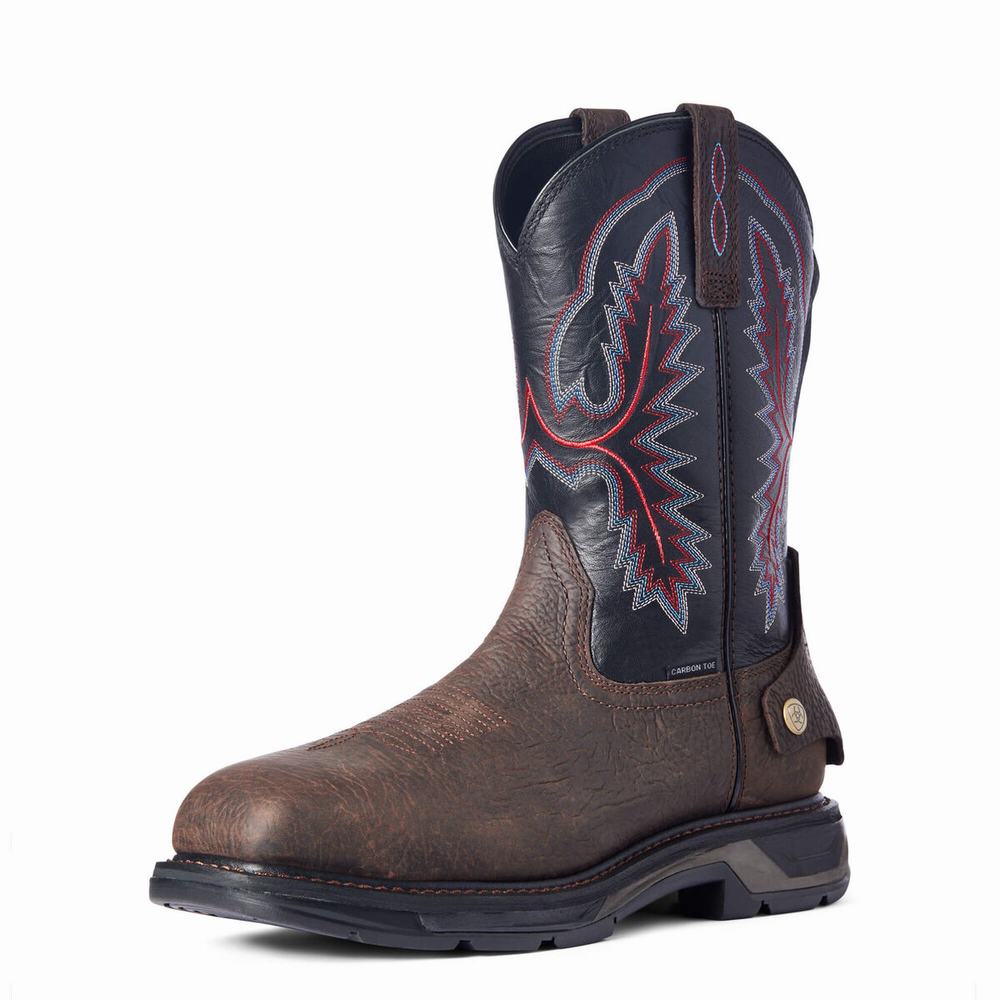 Ariat WorkHog XT EZ Zip Carbon Tå Arbetskängor Herr Bruna | 781-TXGZIV